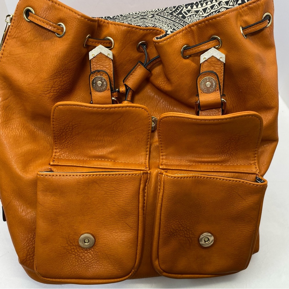 NWT Madison West Tan Leather Covertible Backpack Purse Carry on Faux Leather - Picture 10 of 10